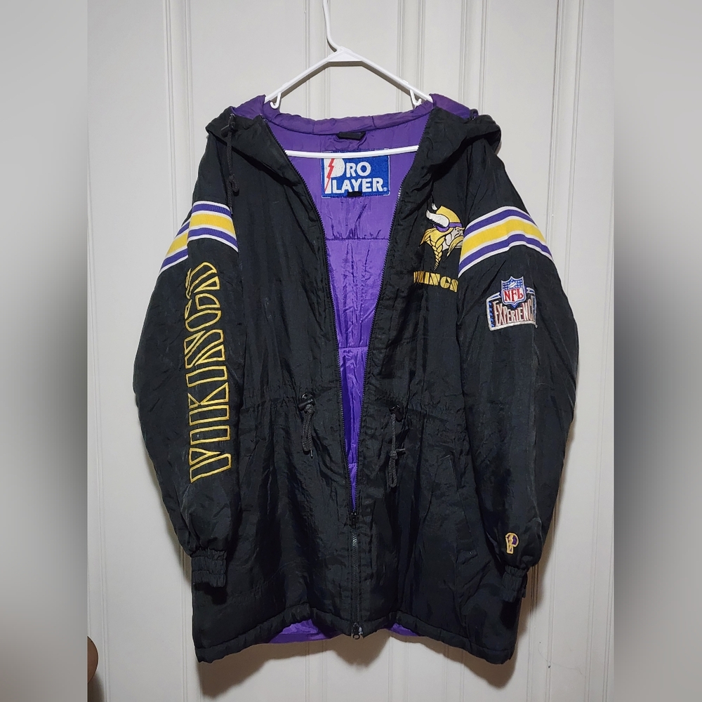 Minnesota Vikings Pro Player Jacket Parka Coat Hooded L Vintage